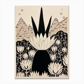 B&W Cactus Illustration Bunny Ear Cactus 1 Canvas Print