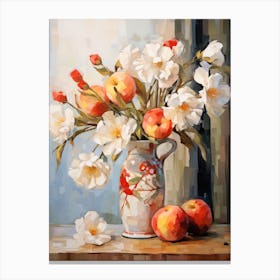 Poppy Flower And Peaches Still Life Painting 3 Dreamy Canvas Print