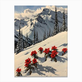 Poinsettias In The Snow Canvas Print