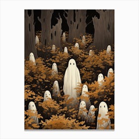 Cute Bedsheet Ghost, Botanical Halloween Watercolour 62 Canvas Print