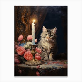 Rococo Style Painting Of A Cat With A Candle 1 Canvas Print
