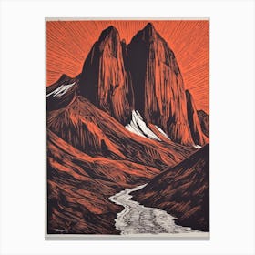 Patagonia, Argentina Linocut Illustration Style 2 Canvas Print