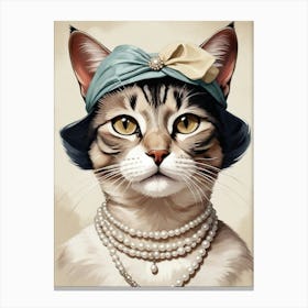 Cat With Pearls Canvas Print