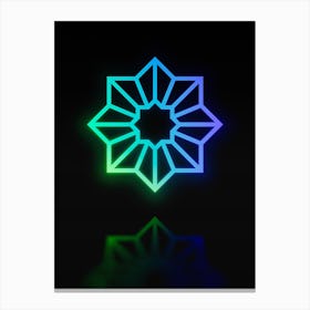 Neon Blue and Green Abstract Geometric Glyph on Black n.0411 Canvas Print