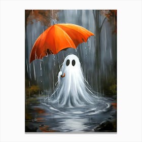 Cute Ghost In The Rain Canvas Print