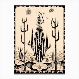 B&W Cactus Illustration Fishhook Cactus 3 Canvas Print