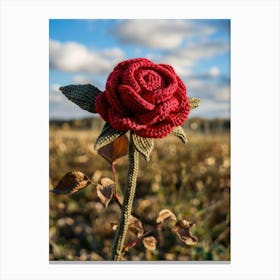 Red Rose Knitted In Crochet 2 Canvas Print