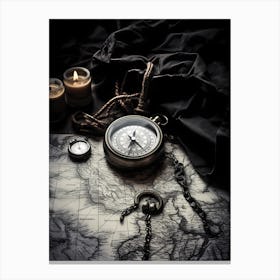 Compass On A Map Canvas Print