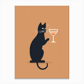Black Cat Drinking Cocktail Canvas Print