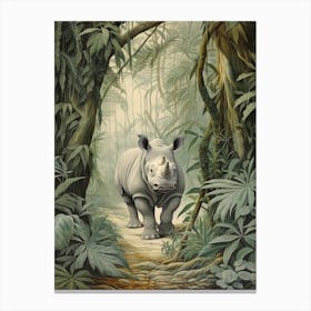 Illustration Of Rhino In The Distance Realistic Illustration 6 Canvas Print