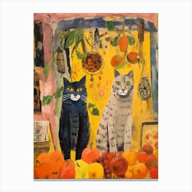 Two Cats In A Kitchen With Fruit Canvas Print