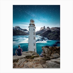 Lighthouse At Night Canvas Print