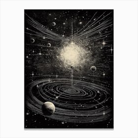 Dark Solar System Fine Line Canvas Print