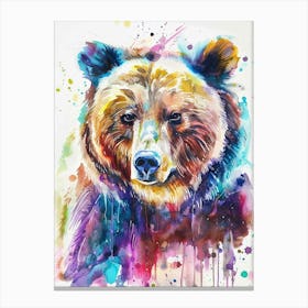 Grizzly Bear Colourful Watercolour 1 Canvas Print