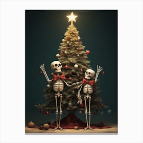 Two Skeletons With A Christmas Tree 2 Canvas Print