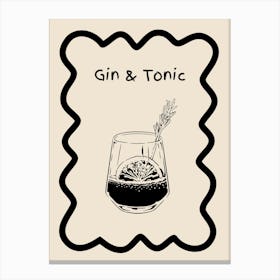 Gin & Tonic Doodle Poster B&W Canvas Print