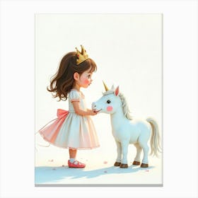 Little Girl With Unicorn Canvas Print