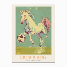 Storybook Style Unicorn Playing Football Poster Canvas Print