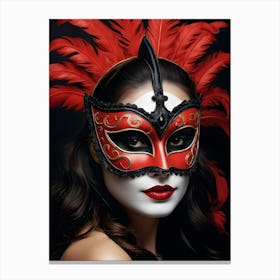 A Woman In A Carnival Mask, Red And Black (10) Canvas Print