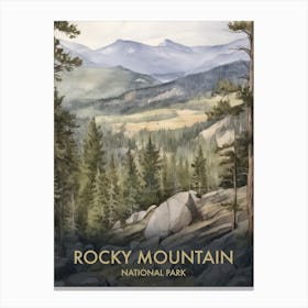 Rocky Mountain National Park Watercolour Vintage Travel Poster 1 Canvas Print