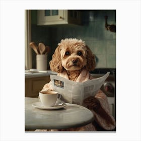 Cavapoo Reading The Morning Papers Canvas Print