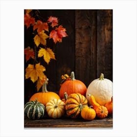 Autumn Gourds And Pumpkins Arranged For Thanksgiving Vibrant Hues Of Orange Yellow And Red Some (6) Canvas Print