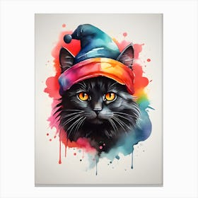 Black Cat In A Hat 1 Canvas Print