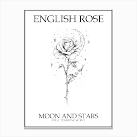 English Rose Moon And Stars Line Drawing 2 Poster Canvas Print