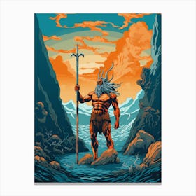  A Retro Poster Of Poseidon Holding A Trident 11 Canvas Print
