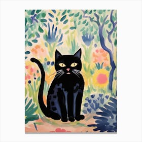 Henri Edmond Cross Style Cat In A Flower Garden 4 Canvas Print