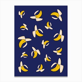 Bananas On A Navy Blue Background Canvas Print