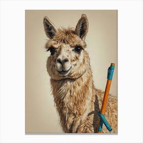 Llama With Pencil Canvas Print