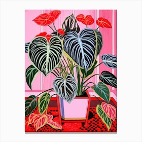 Pink And Red Plant Illustration Chinese Evergreen 7 Canvas Print