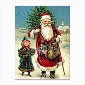 Old Santa Claus With A Little Girl Canvas Print