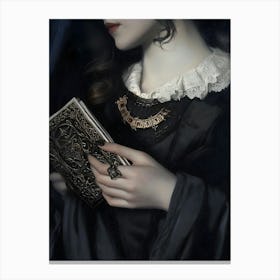 Dark Gothic Girl Holding A Book Canvas Print