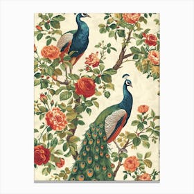 Cream Floral Vintage Peacock Wallpaper Inspired 1 Canvas Print