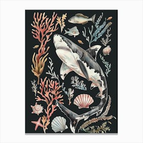 Nurse Shark Seascape Black Background Illustration 1 Canvas Print