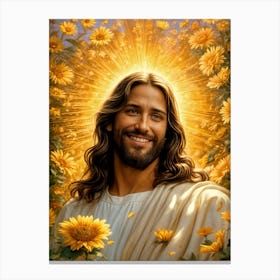 Jesus In Sunflowers Ai Canvas Print