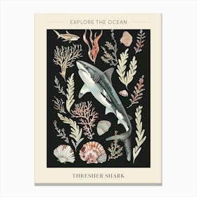 Thresher Shark Seascape Black Background Illustration 2 Poster Canvas Print