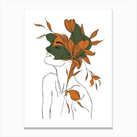 Woman Portrait Monoline Minimalist Hand Drawing Boho Illustration (4) Canvas Print