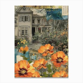 Orange Flowers Scrapbook Collage Cottage 4 Canvas Print