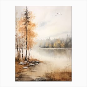 Lake In The Woods In Autumn, Painting 78 Canvas Print