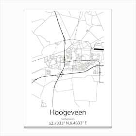 Hoogeveen,Netherlands Minimalist Map Canvas Print