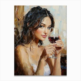 Beautiful Attractive Young Woman Holding A Glass Of Wine 2 Canvas Print