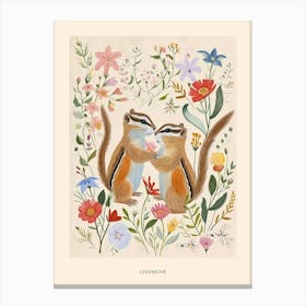 Folksy Floral Animal Drawing Chipmunk 3 Poster Canvas Print