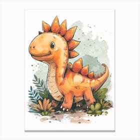 Cute Cartoon Stegosaurus Dinosaur Watercolour 1 Canvas Print