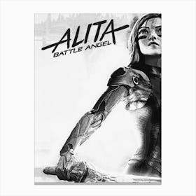 Alita Battle Angel 99 Black N White Canvas Print