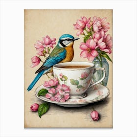 Bird On A Cup Of Tea Canvas Print