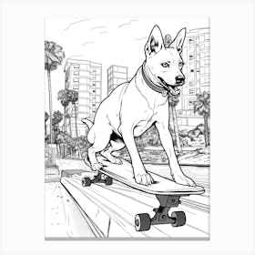 Basenji Dog Skateboarding Line Art 1 Canvas Print