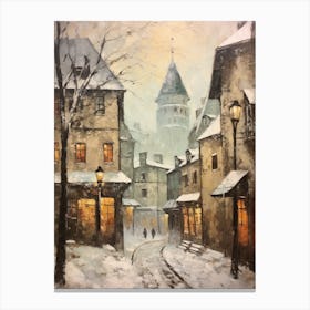 Vintage Winter Painting Tallinn Estonia 1 Canvas Print